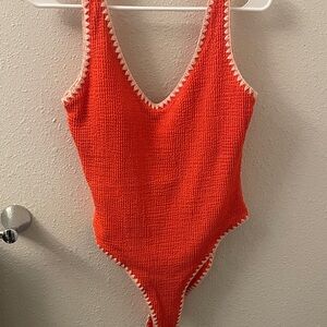 bebe Living Coral Ribbed One-Piece Swimsuit